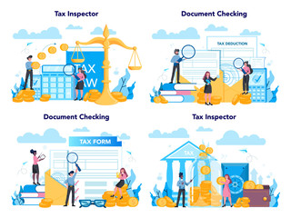 Tax inspector concept set. Idea of accounting and payment. Financial
