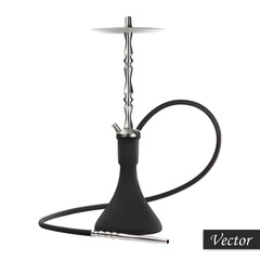 Hookah isolated on white background. Realistic smoking pipe. Macro icon nargile. Vector illustration 3D element. Assembled hooka body. Mock up smoking area. Odor from pipe. Design element. Stock.