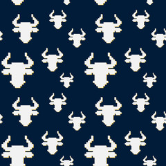 Fototapeta premium Seamless pattern with pixel Bulls-symbol of the New year. Chinese new year. Vector of the astrological sign of the bull