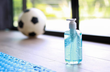 Washing hands with alcohol gel. Sanitizer after using a public restroom. Hygiene concept. Prevent the spread of germs and hand hygiene corona virus protection.