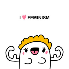 I love feminism hand drawn vector illustration in cartoon comic style woman strong with breast