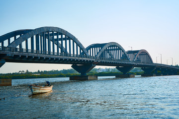 Obraz premium Manakudy bridge, due to Tsunami disaster old bridge of Manakudy(a village near Kanyakumari, India), After that tragedy this beautiful new bridge was built. 