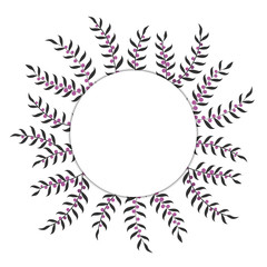 Vector greeting or wedding announcement card. Stylized heather wreath frame, place for text. Beautiful floral design.