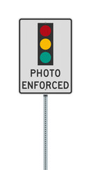 Vector illustration of the Photo Enforced Traffic Light road sign on metallic post