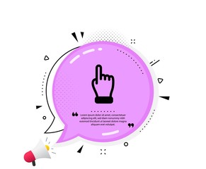 Click hand icon. Quote speech bubble. One finger palm sign. Direction gesture symbol. Quotation marks. Classic click hand icon. Vector