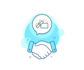 Present or Sale sign. Handshake deal complex icon. Opened Gift box line icon. Birthday Shopping symbol. Package in Gift Wrap. Agreement shaking hands banner. Opened Gift sign. Vector