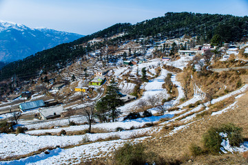 Patnitop a city of Jammu and its park covered with white snow, Winter landscape
