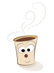 Funny coffee cup. Character with emotion. Isolated