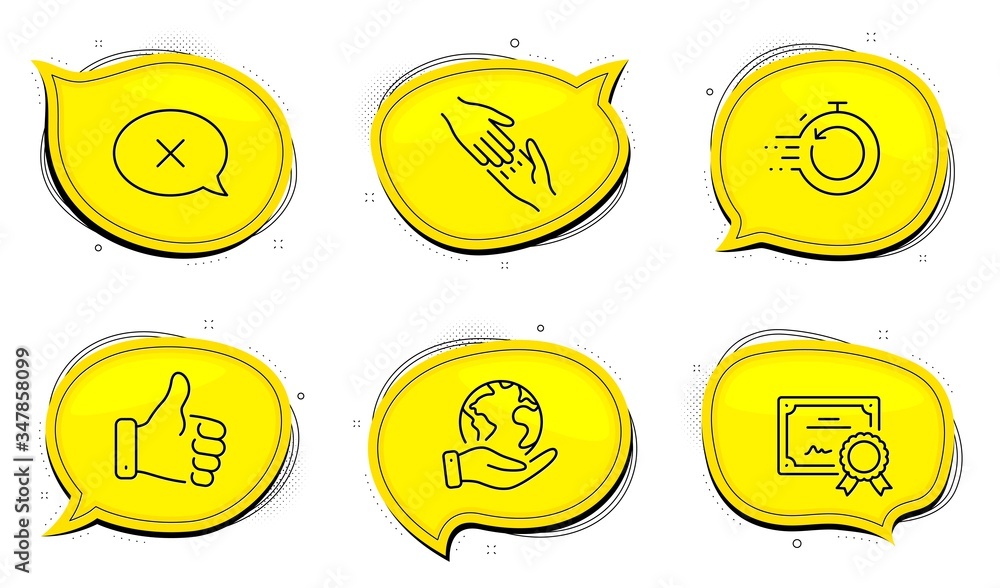 Poster fast recovery sign. diploma certificate, save planet chat bubbles. reject, helping hand and like han