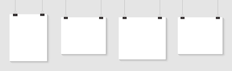 White poster hanging. Mock up empty paper blank