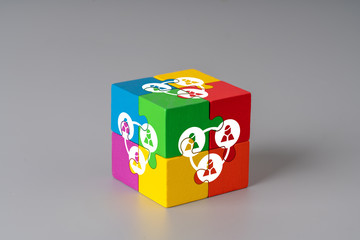 Business & HR puzzle cube with hand