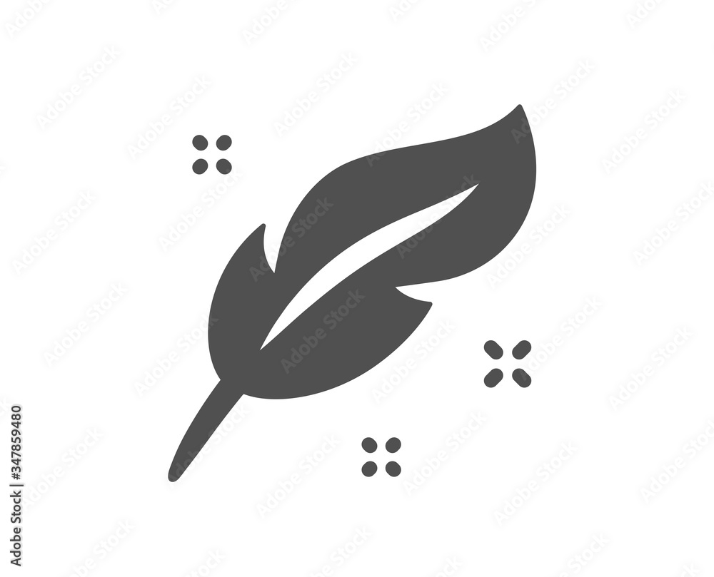 Poster feather quill pen icon. calligraphy nib sign. lightweight symbol. classic flat style. quality design