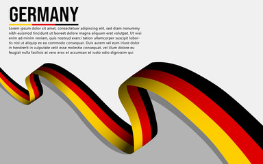 Wavy Germany's flag on grey background with text and space
