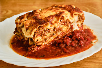 Lasagne bolognese on plate