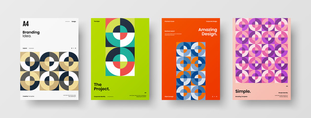 Company identity brochure template collection. Business presentation vector A4 vertical orientation front page mock up set. Corporate report cover abstract geometric illustration design layout bundle.