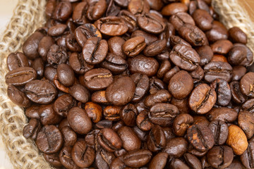 Rustic texture of roasted coffee beans