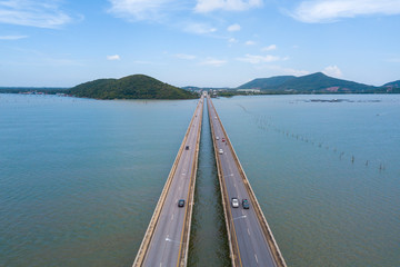 Aerial view bridge across the sea