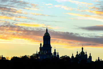 Fototapeta na wymiar Panorama sunset view of Kyiv Pechersk Lavra, orthodox monastery included in UNESCO world heritage list in Kyiv, Ukraine.
