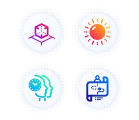 Sun energy, Augmented reality and Time management icons simple set. Button with halftone dots. Journey path sign. Solar power, Virtual reality, Teamwork clock. Project process. Technology set. Vector