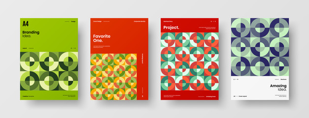 Company identity brochure template collection. Business presentation vector A4 vertical orientation front page mock up set. Corporate report cover abstract geometric illustration design layout bundle.