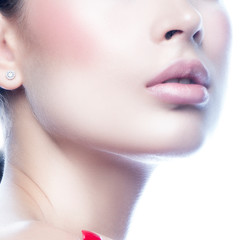 Lips, close-up beauty female face. Partial beauty face of young woman, healthy skin, sensual mouth