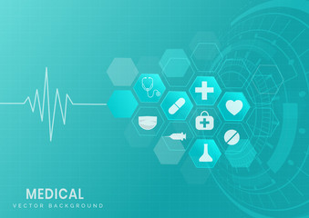 Abstract blue hexagon pattern background.Medical and science concept and health care icon pattern.