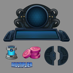 Space computer and icons for game. Vector illustration