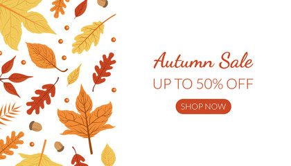 Autumn Sale Landing Page Template with Bright Leaves, Seasonal Proposition from Store Web Page, Mobile App, Homepage Flat Vector Illustration Vector Illustration