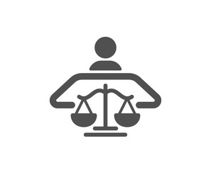 Court judge icon. Justice scale sign. Judgement law symbol. Classic flat style. Quality design element. Simple court judge icon. Vector