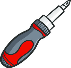 Funny and cool red black screwdriver in simple cartoon style