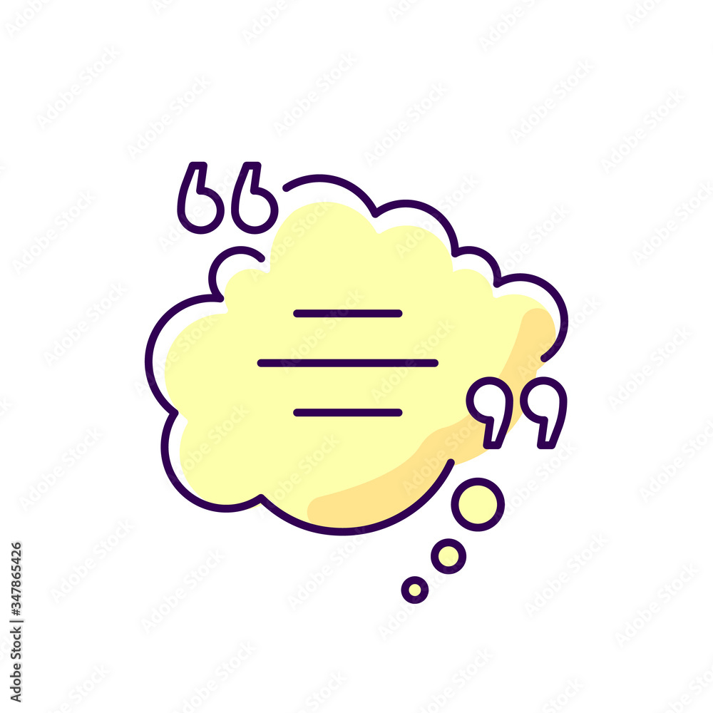 Poster thought bubble with quotes yellow rgb color icon. dream cloud. empty box for direct speech. blank di