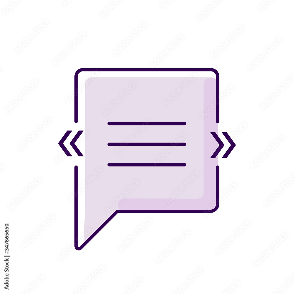 Poster chat bubble with angle quotes violet rgb color icon. empty square box for direct speech. blank dialo