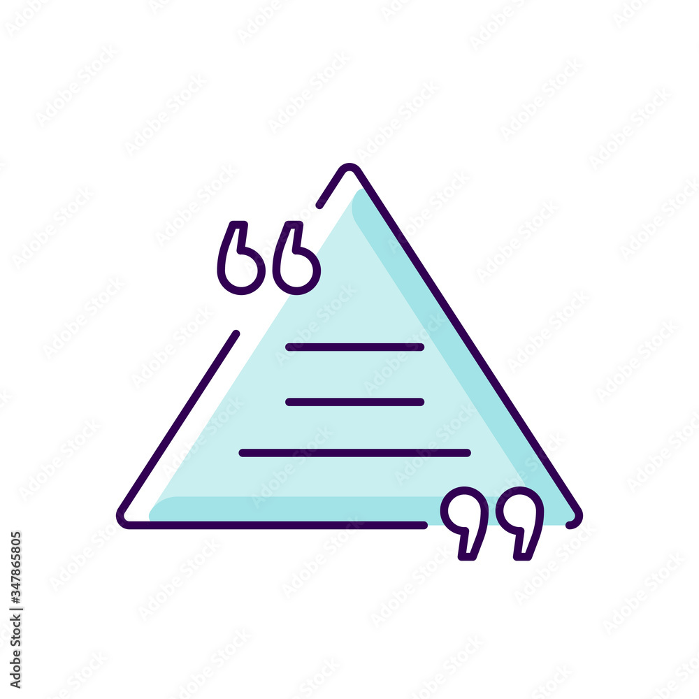 Poster triangle chat bubble with quotes blue rgb color icon. empty box for direct speech. blank dialogue fo