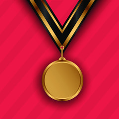 gold medal with red ribbon