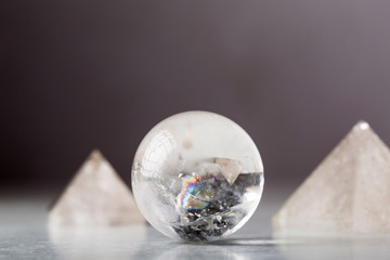 crystal ball and rock crystal pyramids