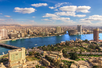 Fototapeta premium NIle view in Cairo downtown, aerial panorama, Egypt