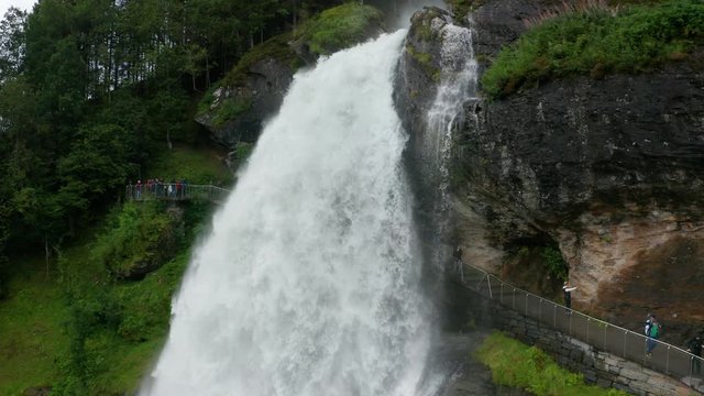 Aerial view of Steinsdalsfossen waterfall at Hardangerfjord in Norway
