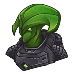 Green alien icon for space slot game. Vector illustration