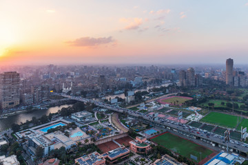 Fototapeta na wymiar Cairo downtown sunset view, the Nile and the Gezira island, Egypt