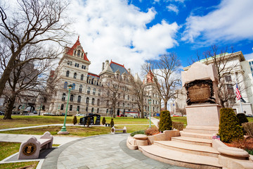 Park of New York State Capitol building view, Albany, NY, USA