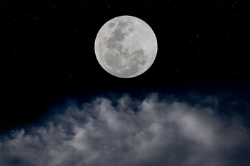 Fototapeta na wymiar Full moon and white clouds in the night.