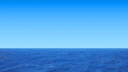 3D illustration, of the ocean with clear horizon and cloudless sky in high resolution and with plenty of copy space