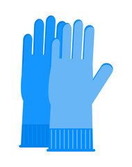 Protective gloves icon vector. Blue latex gloves for protection skin against harmful viruses and bacteria. Disinfection equipment sign isolated on white background.