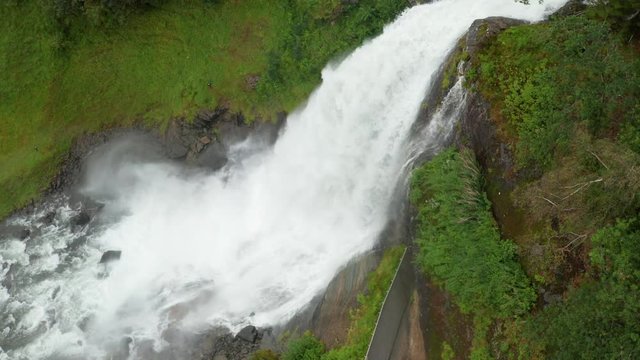 Aerial view of Steinsdalsfossen waterfall at Hardangerfjord in Norway