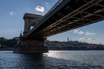 The famous Chain bridge in Budapest on a sunny afternoon.