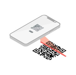Qr Verification Concept. Mobile phone with a scanner reads the qr code. Machine-readable barcode on smartphone screen. Vector  illustration 
