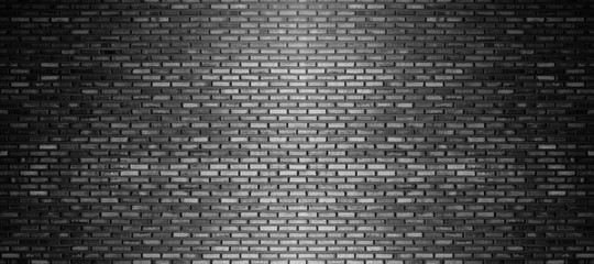 Black and white brick image wide panorama of brick wall background