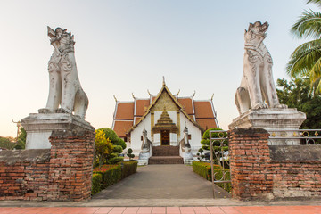 Fototapeta na wymiar Buddhist temple of Wat Phumin in Nan, Thailand in morning sky.