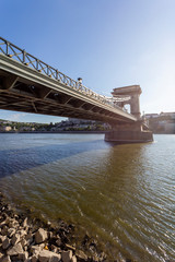 The famous Chain bridge in Budapest on a sunny afternoon.