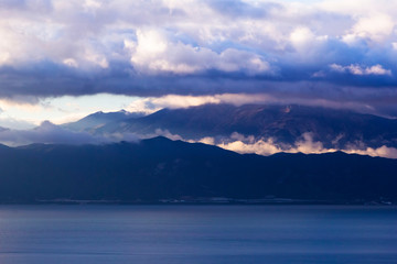 mountains over Greek coastline